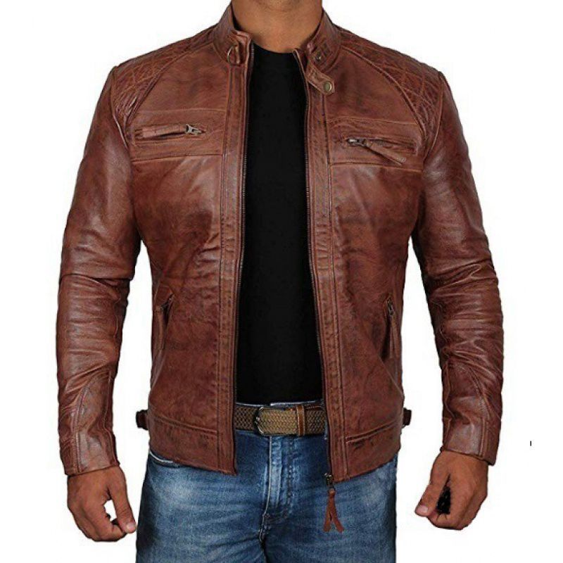 Men'S Leather Jacket Collar Punk Motorcycle Leather Jacket - Image 1