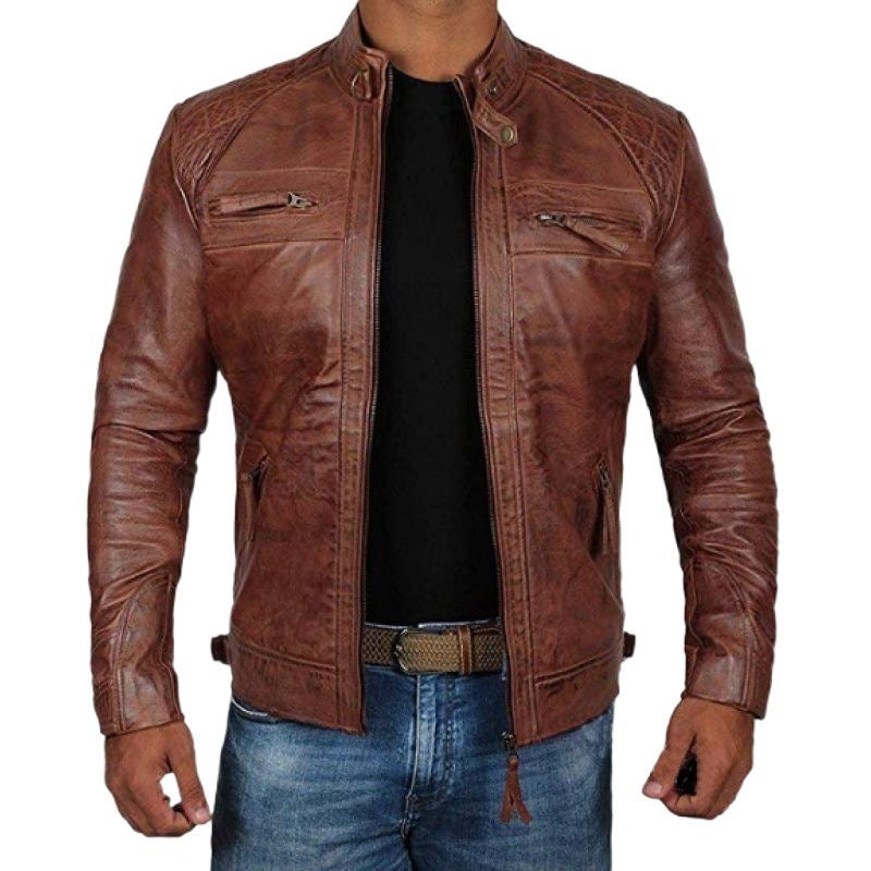 Men'S Leather Jacket Collar Punk Motorcycle Leather Jacket - Image 5