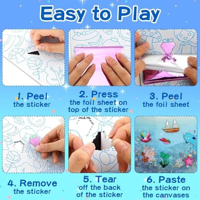 FOIL ART KIT FOR GIRLS AGE 4-8, DIY CRAFT SET WITH STICKERS AND TEMPLATES, NO-MESS ARTS AND CRAFTS GIFT FOR KIDS BIRTHDAY, TRAVEL ACTIVITY TOY FOR GIRLS AND BOYS - Image 5