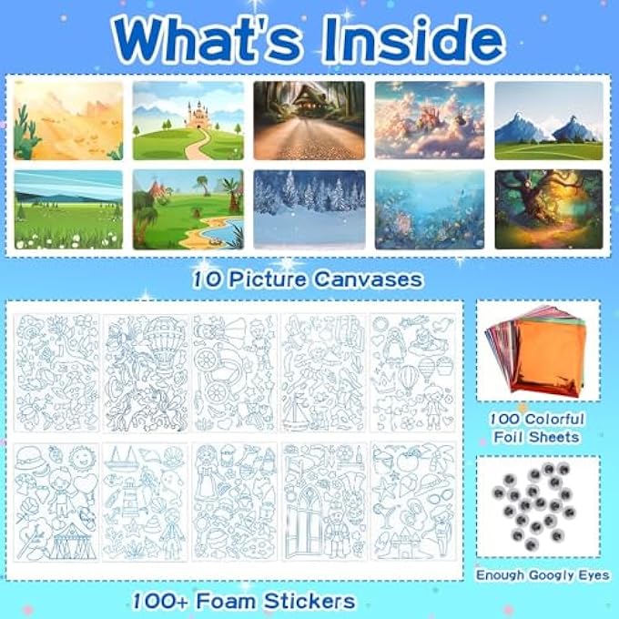 FOIL ART KIT FOR GIRLS AGE 4-8, DIY CRAFT SET WITH STICKERS AND TEMPLATES, NO-MESS ARTS AND CRAFTS GIFT FOR KIDS BIRTHDAY, TRAVEL ACTIVITY TOY FOR GIRLS AND BOYS - Image 4