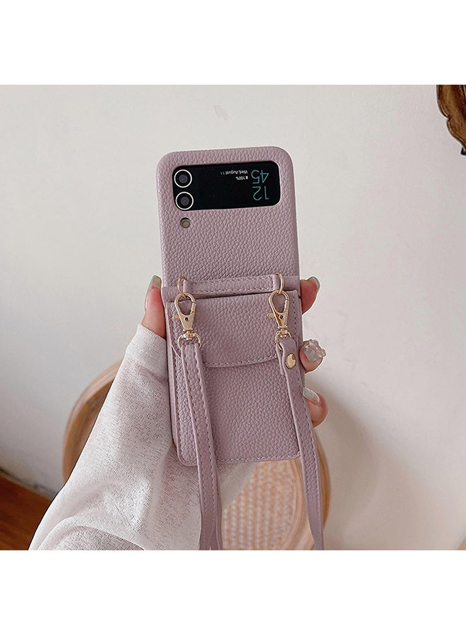 O Ozone Case For Samsung Galaxy Z Flip 5 Wallet Case Elegant PU Leather Card Holder &Adjustable Crossbody Lanyard Shockproof Protective Phone Cover - Lavender  - Image 1