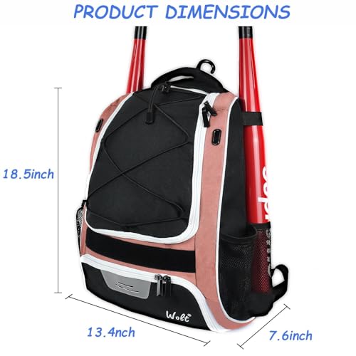 WOLT Youth Baseball Bat Backpack Bag for Baseball Softball TBall Equipment Gear Youth Girl Adults Women Holder for Bat Helmet Glove Separate Shoes Compartment Fence Hook - Image 3