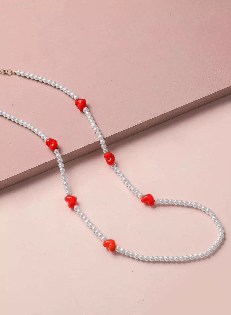 Heart & Faux Pearl Decor Face Covering Chain  - Image 1