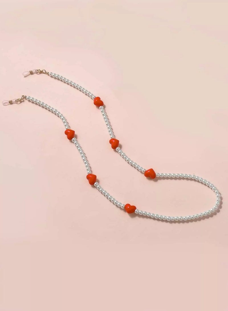 Heart & Faux Pearl Decor Face Covering Chain  - Image 2