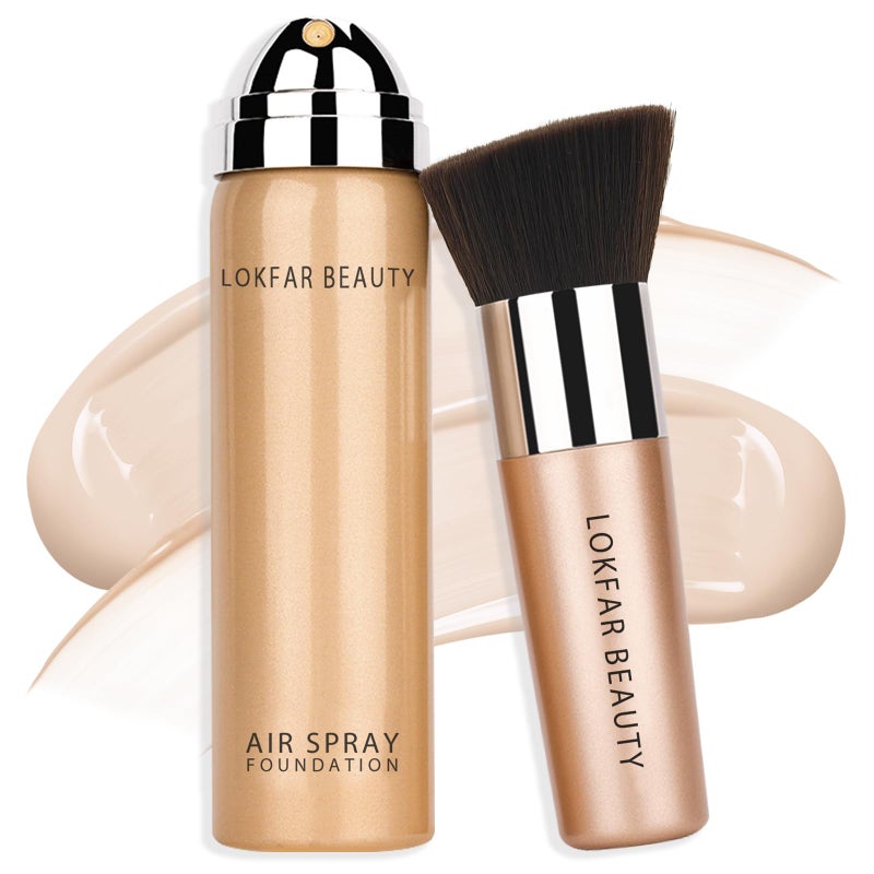 LOKFAR AirBrush Foundation Spray Silky Mist Spray Makeup Kit with Brush Full Coverage Foundation for Smooth Radiant Finish Formula Breathable Lightweight Hydrating  A01 Ivory