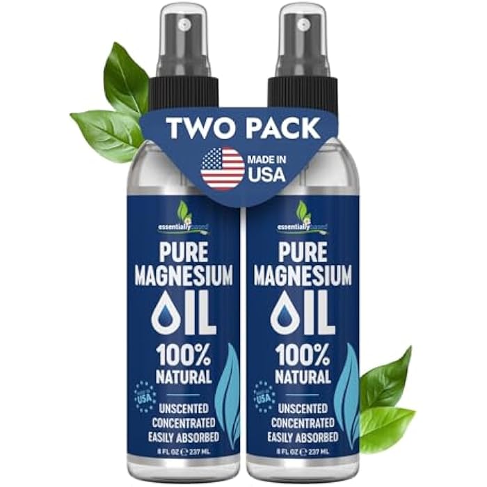 essentiallybased Pure Magnesium Oil Spray 8oz - Topical Magnesium Spray for Sleep & Feet - Extra Strength - USP Grade - 100% Natural and Organic Oil for Muscle Pain & Cramps - Made in USA - 2 Pack - Image 1
