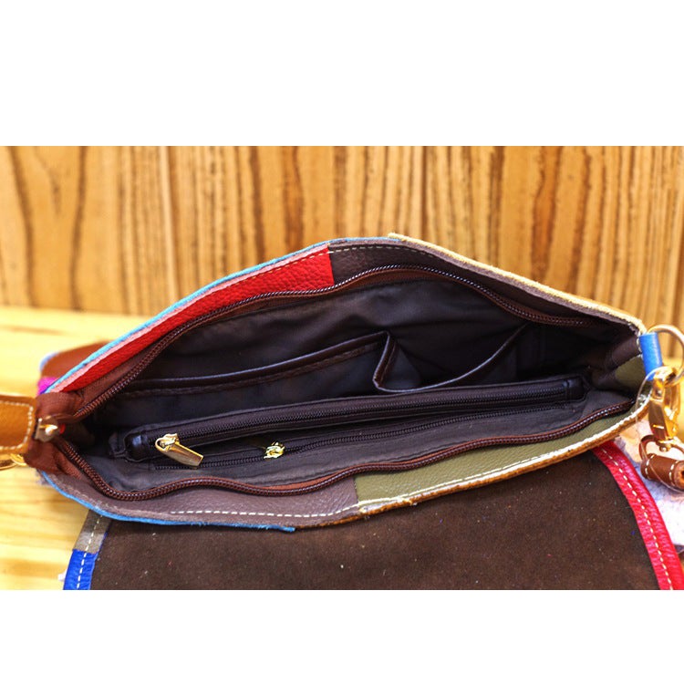 New Leather Top Layer Cowhide Women'S Bag Fashion Niche Design Colorful Plaid Crossbody Shoulder Women'S Bag Small Bag - Image 5