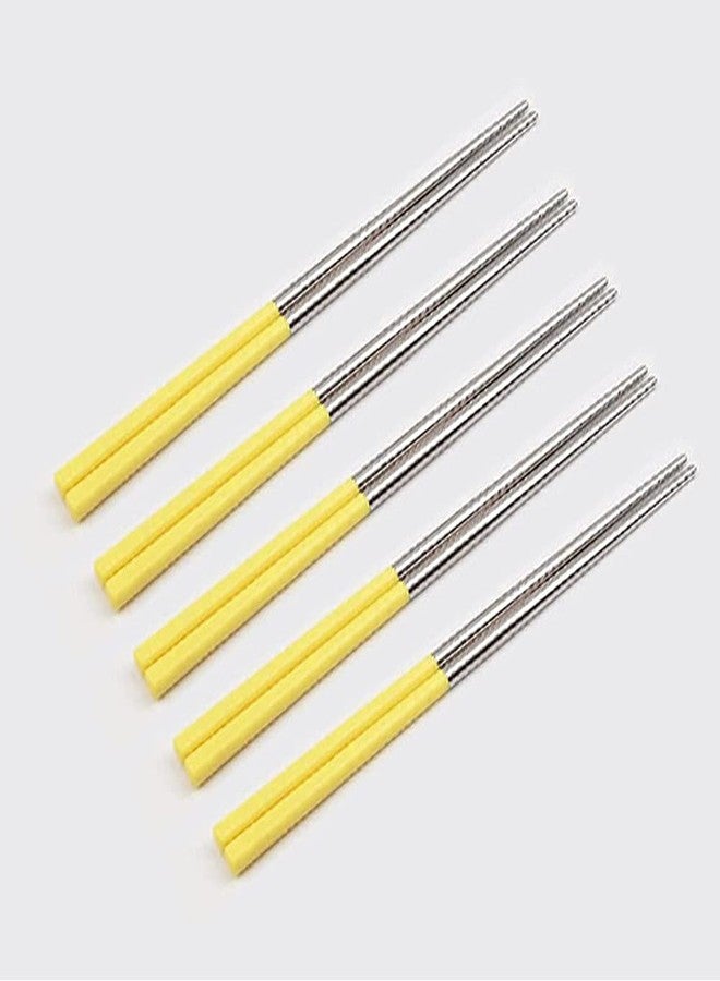 AKRIZA 5 Pairs Premium Reusable Chopsticks Set - Spiral Wheat Chinese Japanese Korean Chopsticks, Lightweight Easy to Use Chop Sticks Utensils (Yellow) - Image 1