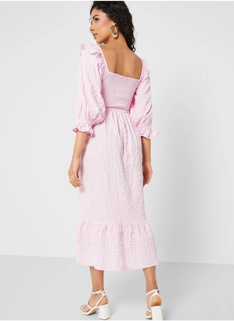 Miss Selfridge Textured Ruffle Shoulder Dress