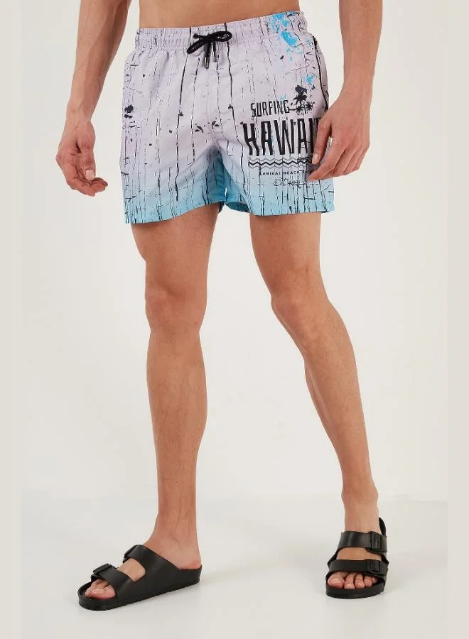 بوراتي شورت سباحة رجالي من بوراتي بنقوش ورباط خصر وجيب