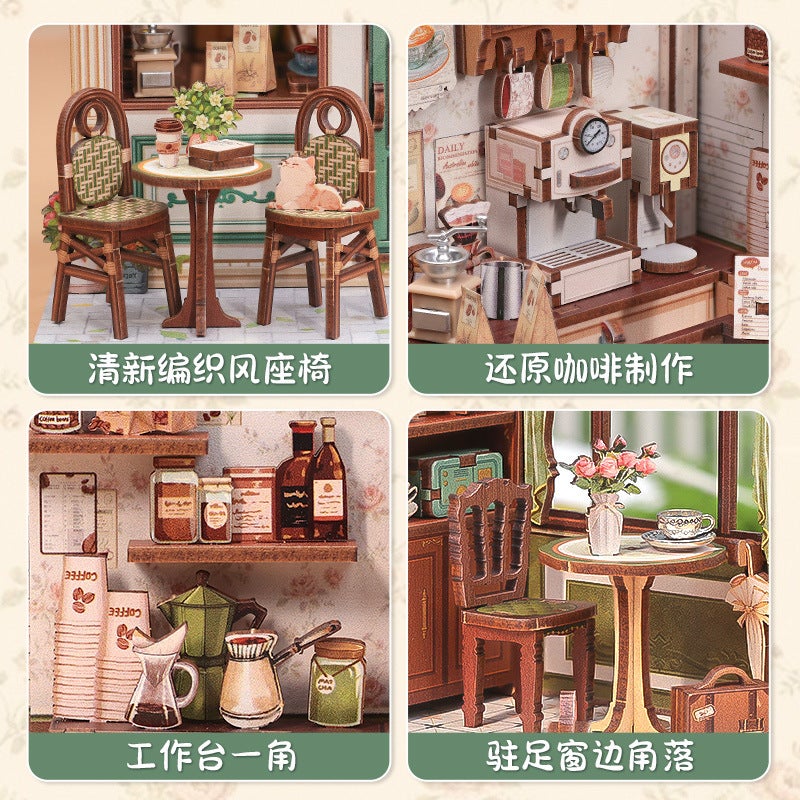 Cutebee New Product Clear Sky Coffee Creative Diy Wooden 3D Stereo Hand-Assembled Book Stand Model Toy Gift - Image 3