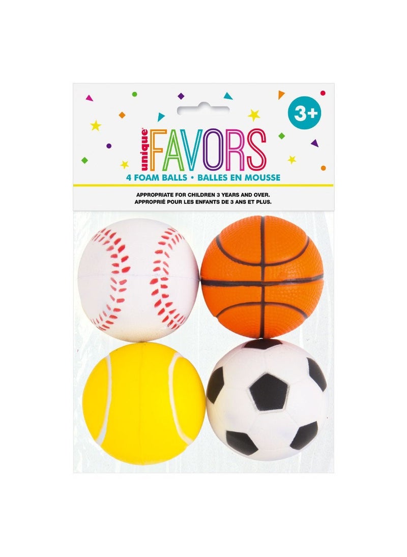 يونيك كرات إسفنجية رياضية صغيرة متعددة الألوان، 15.5 سم، عبوة من 4 قطع - Image 1