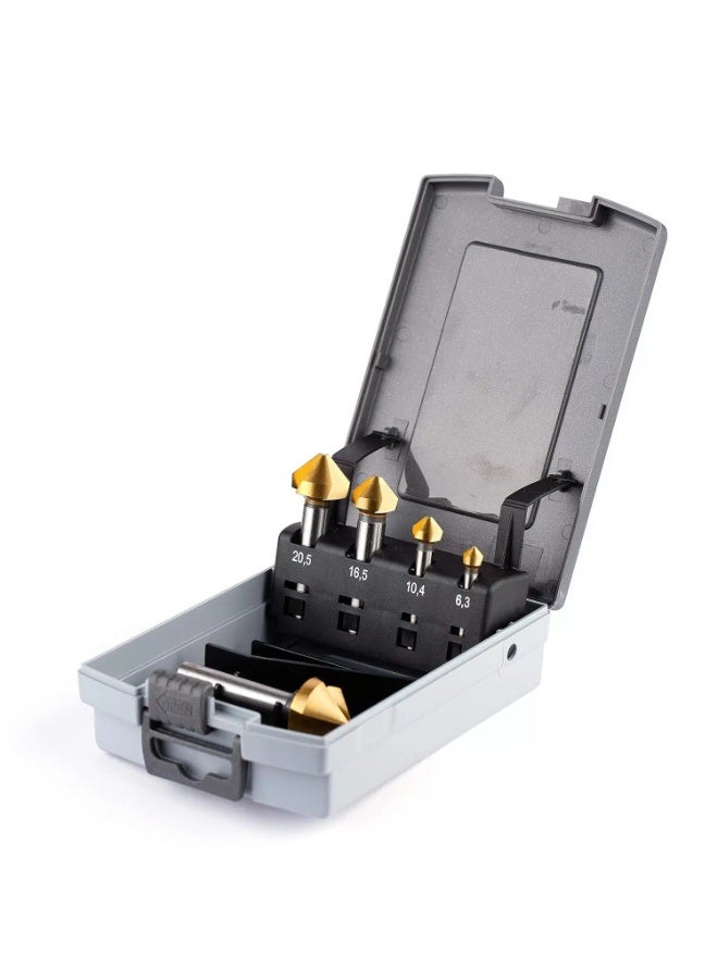 WSH-Tools.de Countersink Set 5 pieces HSS‑E Co5 90° U‑Flute uneven pitch (chatter‑free)  TiN coated - Image 1