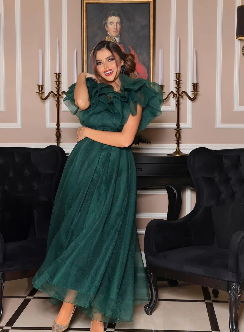 Namshi x Leen Aboushaar Ruffle Front Organza Dress