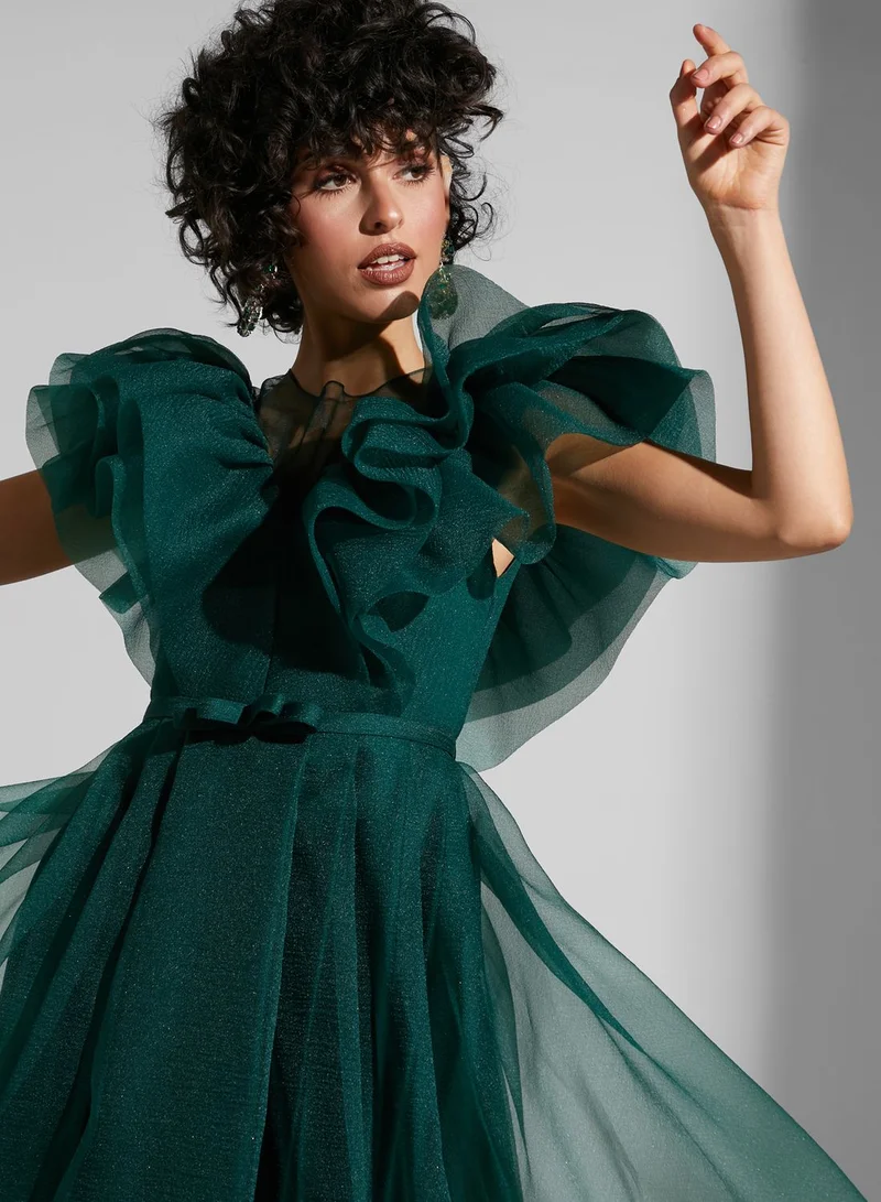 Namshi x Leen Aboushaar Ruffle Front Organza Dress