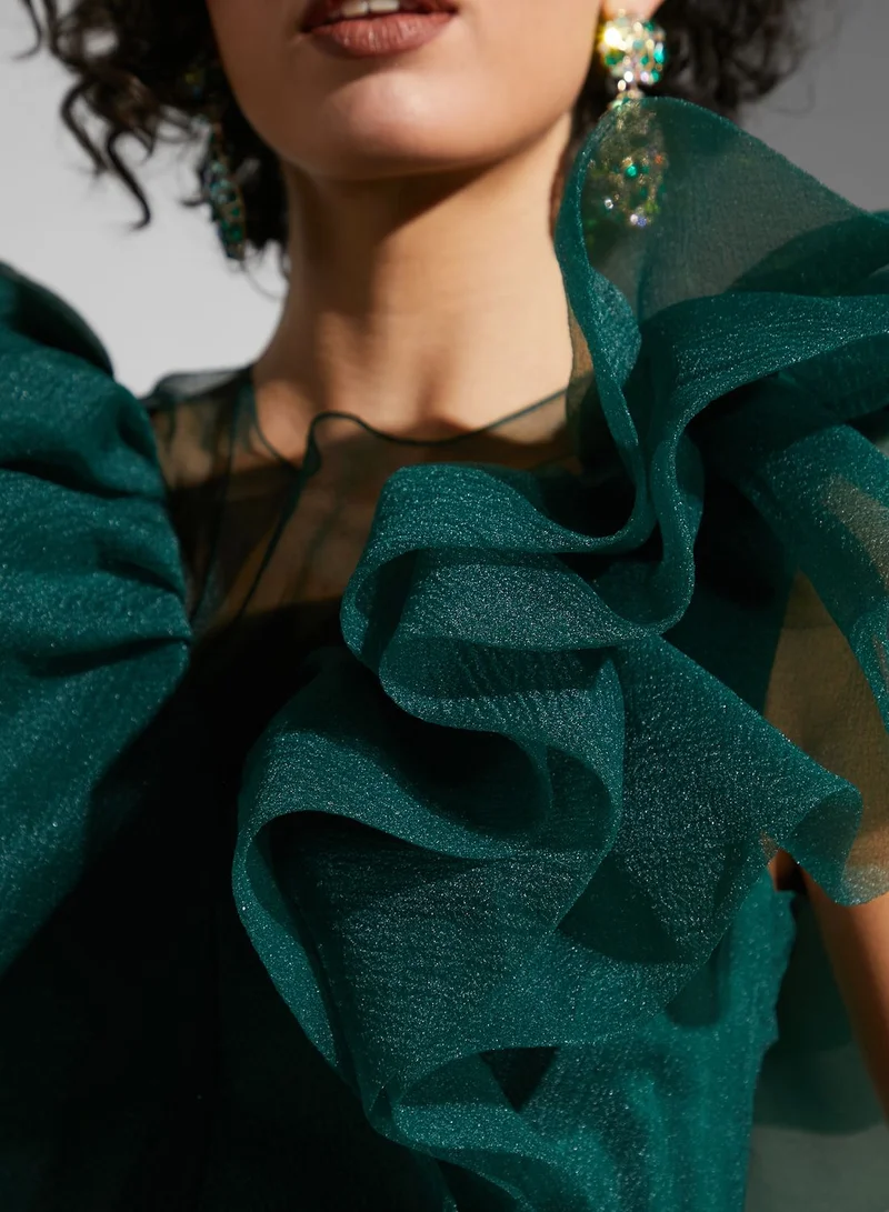 Namshi x Leen Aboushaar Ruffle Front Organza Dress