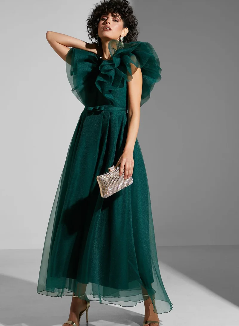 Namshi x Leen Aboushaar Ruffle Front Organza Dress