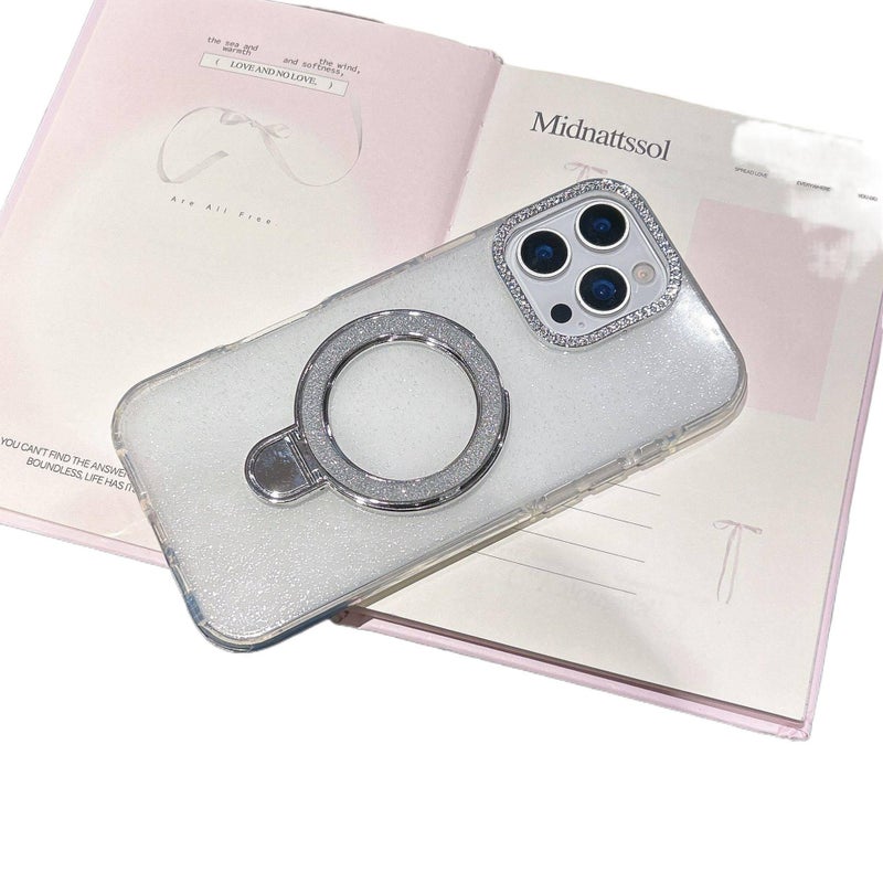غطاء MagSafe بPC لـ iPhone 14 / 14 Plus / 14 Pro / 14 Pro Max مع حماية من السقوط وحامل قائم مع مقاوم للصدمات مع بريق لامع مع مغناطيسي باللون أبيض بوظيفة حامل باللون الأبيض - Image 1