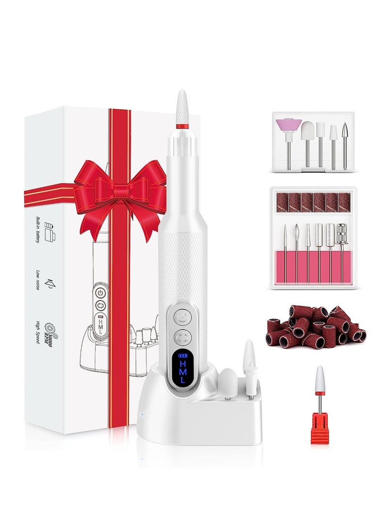 Bukela Electric Nail File,  Flawless White Nail Drill PRO&Portable with12 Basic Nail Drill Bits, Nail Art Faster Removal, Light Weight &Friendy Nail Supplies&Exquisite Lover Gifts - Image 1
