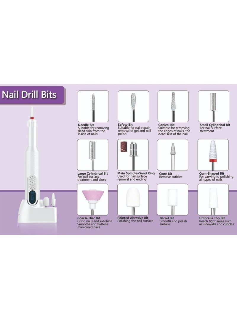 Bukela Electric Nail File,  Flawless White Nail Drill PRO&Portable with12 Basic Nail Drill Bits, Nail Art Faster Removal, Light Weight &Friendy Nail Supplies&Exquisite Lover Gifts - Image 5