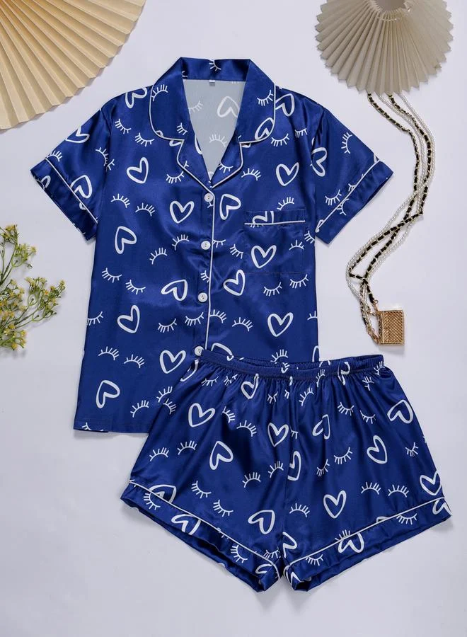 Take Two Multi-Color Graphic Print Shirt and Shorts Pajama Set