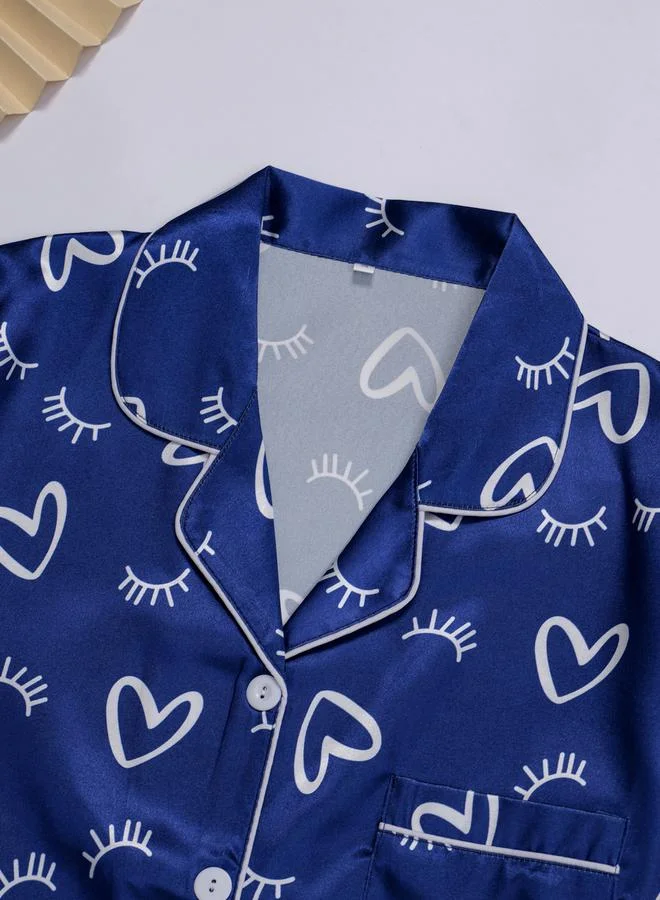 Take Two Multi-Color Graphic Print Shirt and Shorts Pajama Set