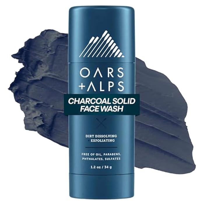Oars + Alps Exfoliating Face Wash Stick, 2-in-1 Facial Cleanser & Face Exfoliant with Activated Charcoal, Alpine Moss, Dermatologist Tested, Spill Free, Travel Size, 1.2 Oz - Image 1