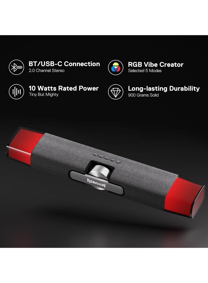 Redragon GS512 Wireless RGB Desktop Speakers, 2.0 PC Computer Stereo Soundbar with BT 5.0/USB Mode, Max 6W x 2 Rich Sound, RGB Backlight - Image 3