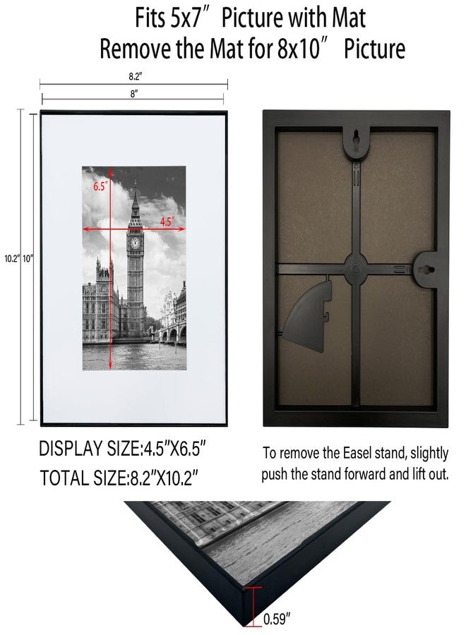 GOmaize Front Loading Black Picture Frame Set of 5,Display pictures 5x7 with mat or 8x10 without mat,Wall and Table Mounting - Image 2