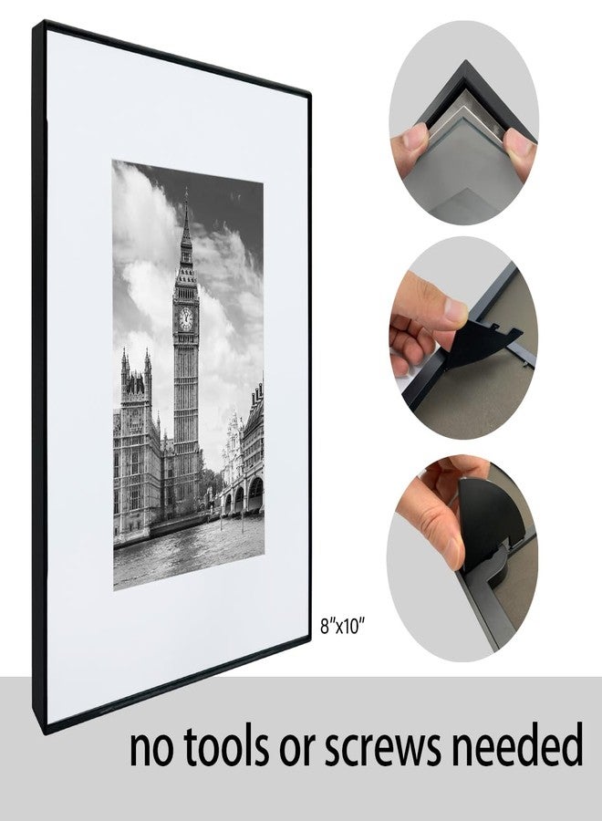 GOmaize Front Loading Black Picture Frame Set of 5,Display pictures 5x7 with mat or 8x10 without mat,Wall and Table Mounting - Image 5