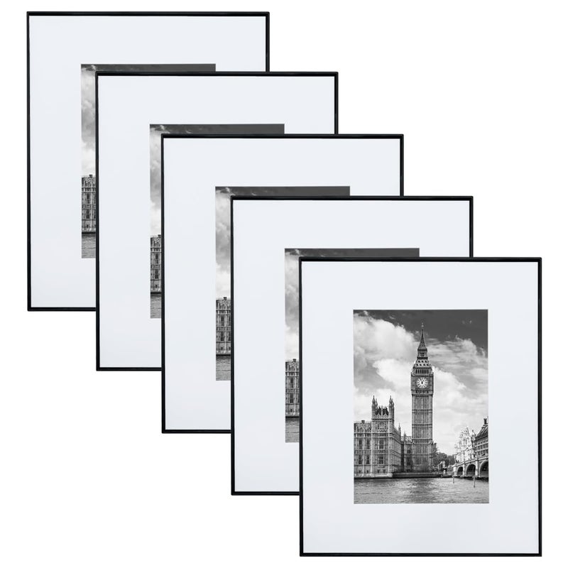GOmaize Front Loading Black Picture Frame Set of 5,Display pictures 5x7 with mat or 8x10 without mat,Wall and Table Mounting - Image 1