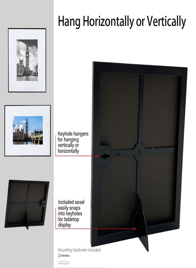 GOmaize Front Loading Black Picture Frame Set of 5,Display pictures 5x7 with mat or 8x10 without mat,Wall and Table Mounting - Image 3