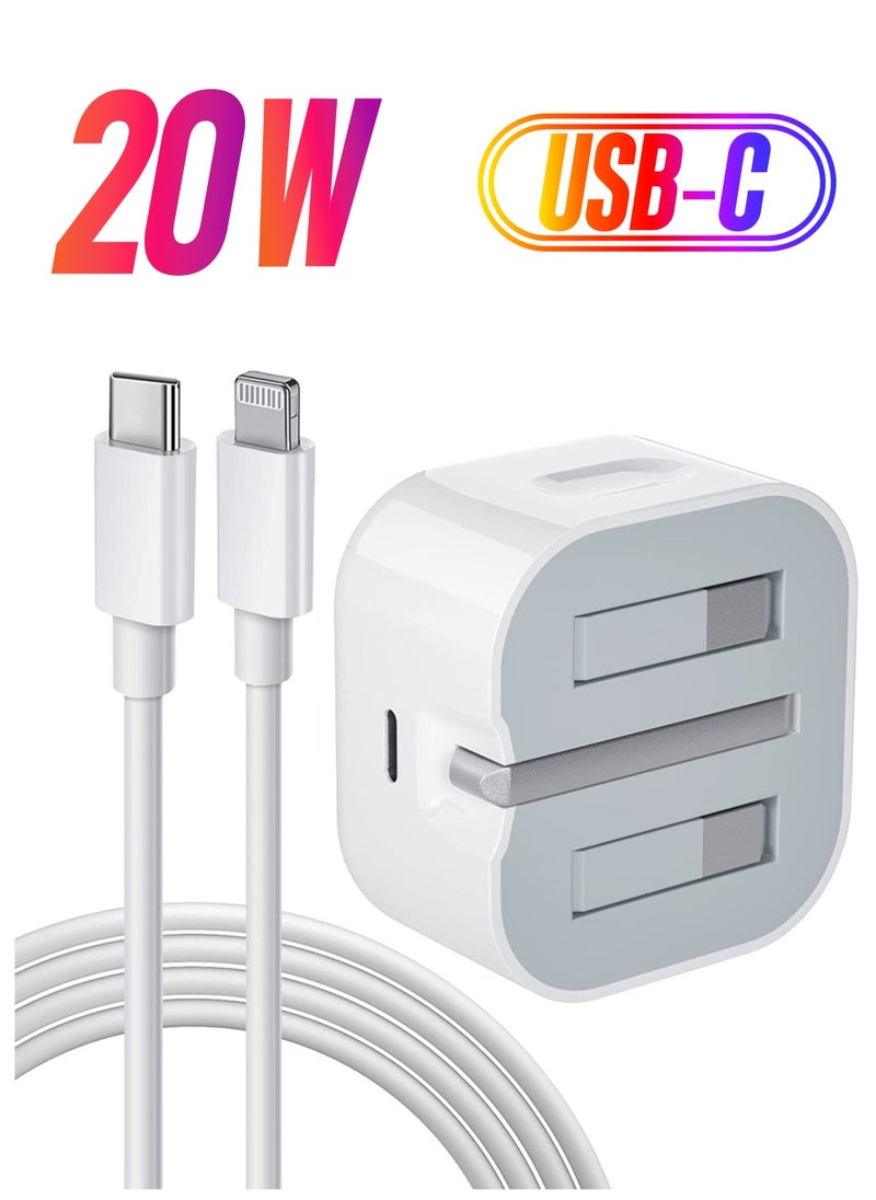 ELTRAZONE - iPhone Charger Cable and Plug, iPhone Fast Charger 20W PD 3.0 USB C Wall Charger Plug with 1M iPhone Fast Charging Cable USB C Fast Charger Compatible with Phone 13 12 11 Pro Max Mini X XR Xs 8, Pad - Image 1