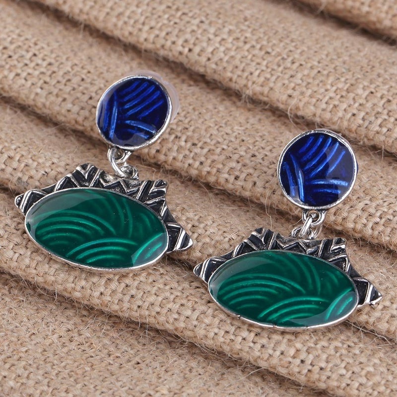 YAZILIND Ethnic Dark Blue Green Embossed Bib Collar Earrings Necklace Jewelry Set Women - Image 5