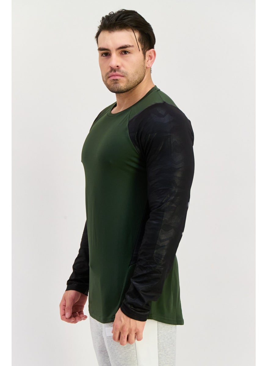 RBX - Men Sportswear Fit Long Sleeve Brand Logo T-Shirt, Green - Image 1