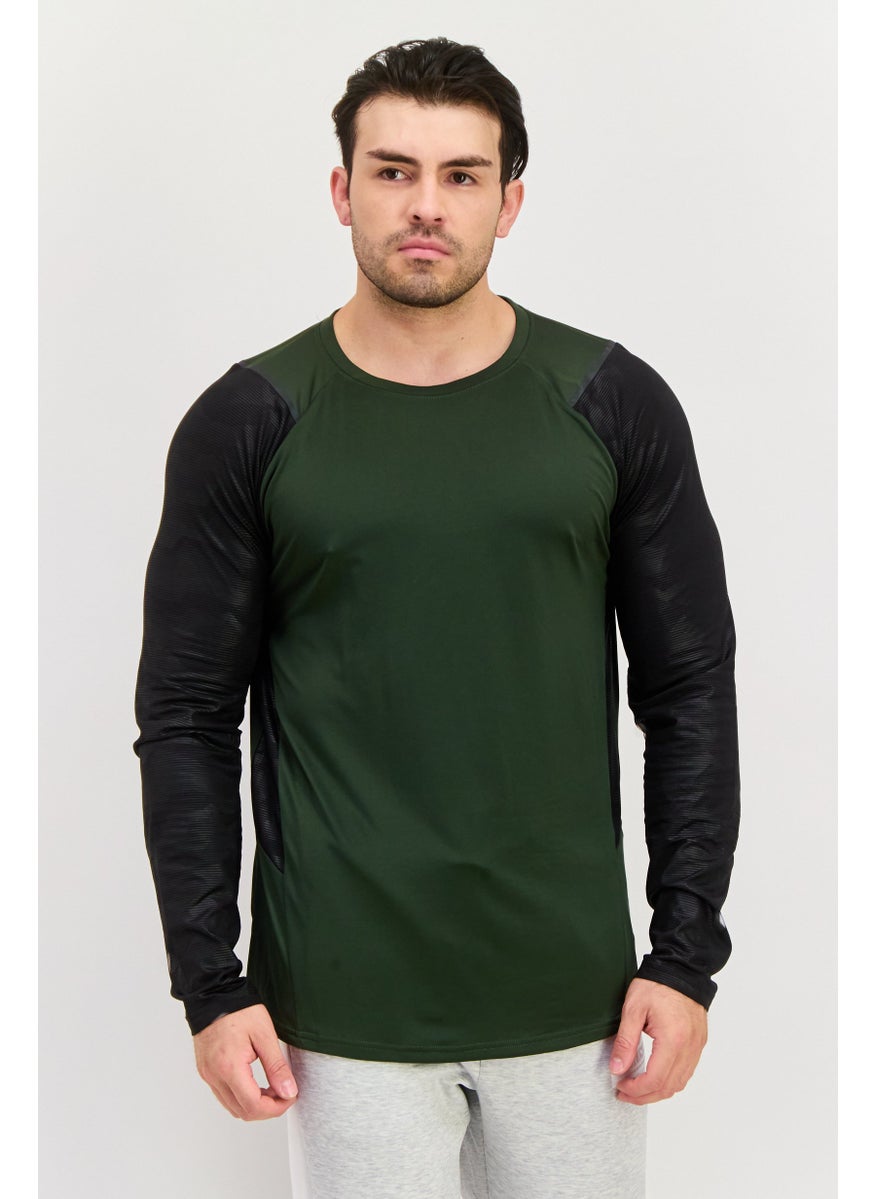 RBX - Men Sportswear Fit Long Sleeve Brand Logo T-Shirt, Green - Image 1