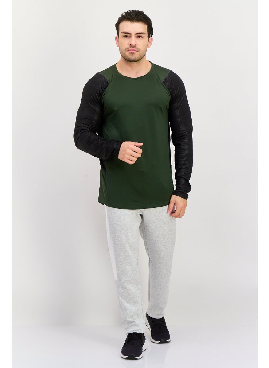 RBX - Men Sportswear Fit Long Sleeve Brand Logo T-Shirt, Green - Image 1