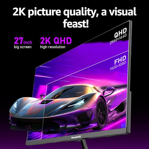 Gawfolk Gaming Monitor 27 inch QHD IPS, PC Screen 120Hz 2K (2560×1440P), Ultra-Thin Zero Frame Computer Display for Home Office Business, DP, HDMI, Wall-Mounted - Image 3