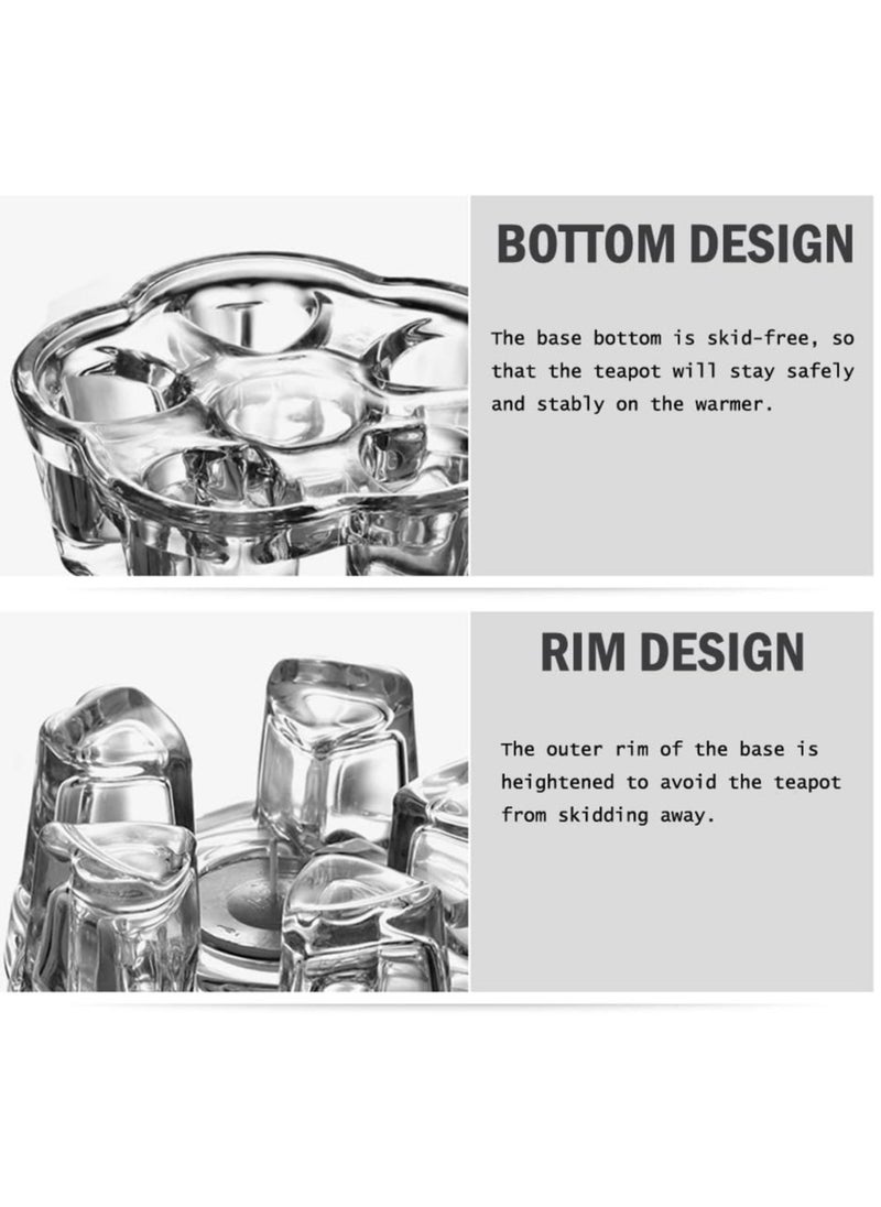 Crystal Clear Glass Teapot Warmer with Stable Holder for Tealight Stand, Ideal for Teapot Sizes Ranging from 400ml to 1200ml