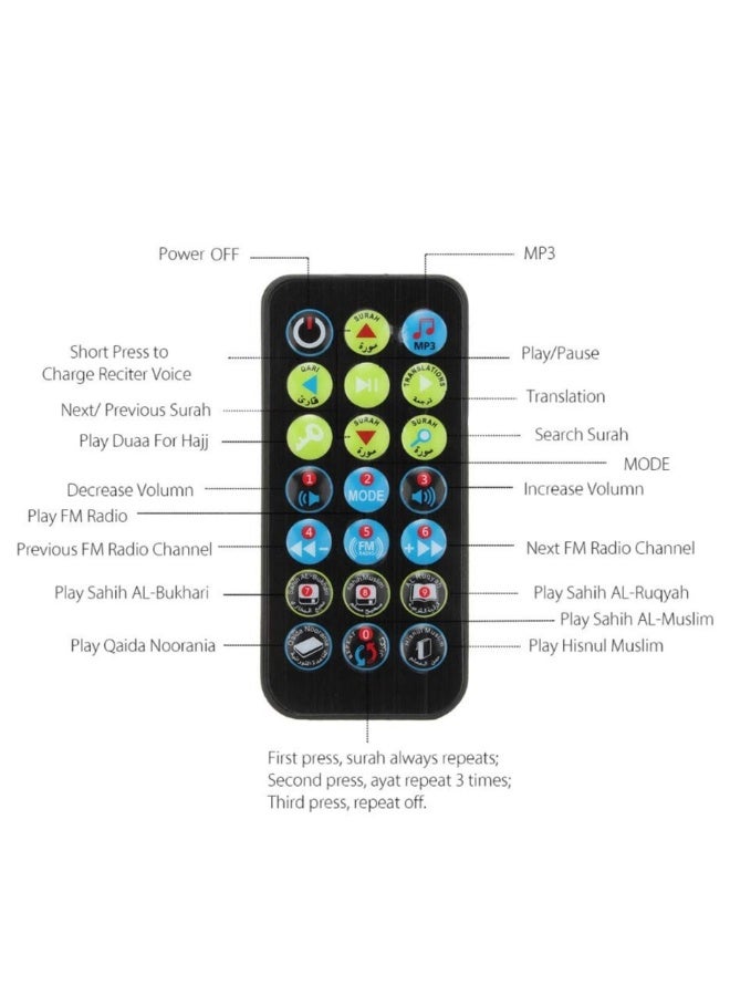 DUSALA Quran Speaker SQ200 Remote Control Bluetooth Quran Speaker Portable Bluetooth Quran Speaker MP3 Player 8GB TF FM Quran Quran Translator USB Rechargeable Speaker Makkah hajj Gifts - Image 4