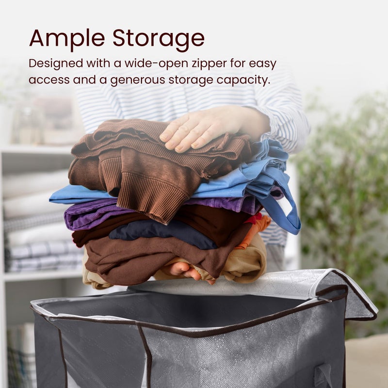 Reli. 60L Clothes Storage Bags (3 Pack) Closet Organizers and Storage Containers | Foldable Bins with Lids & Handles | Large Bags for Towels, Toys, Comforters, Blankets | Grey - Image 4