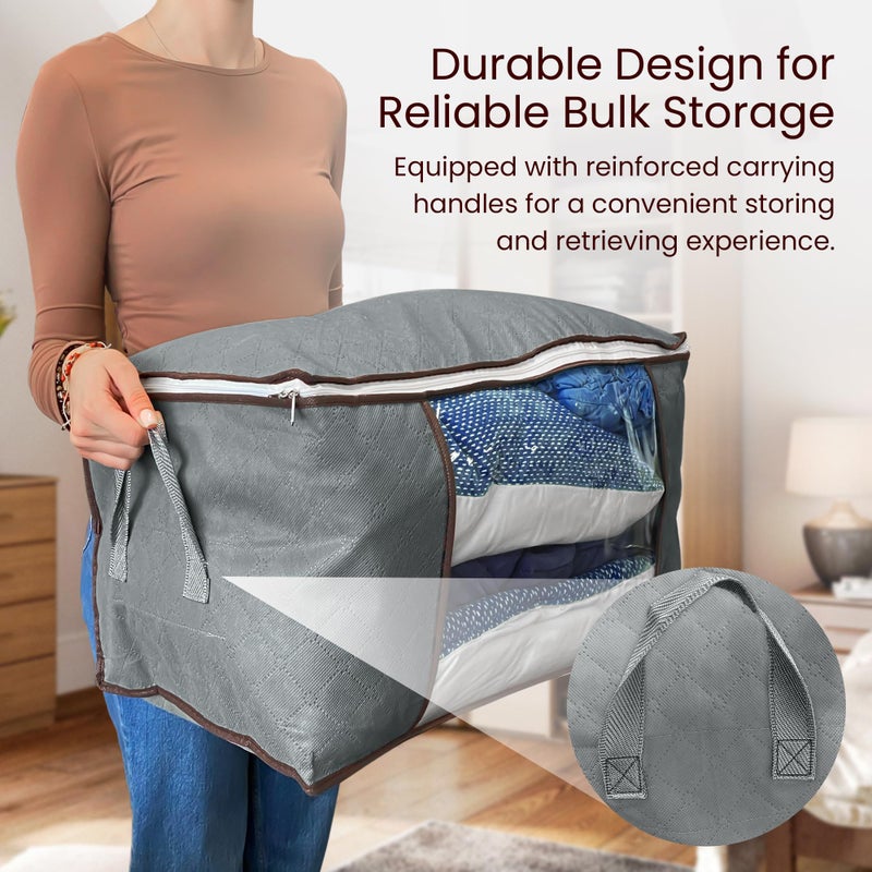 Reli. 60L Clothes Storage Bags (3 Pack) Closet Organizers and Storage Containers | Foldable Bins with Lids & Handles | Large Bags for Towels, Toys, Comforters, Blankets | Grey - Image 5