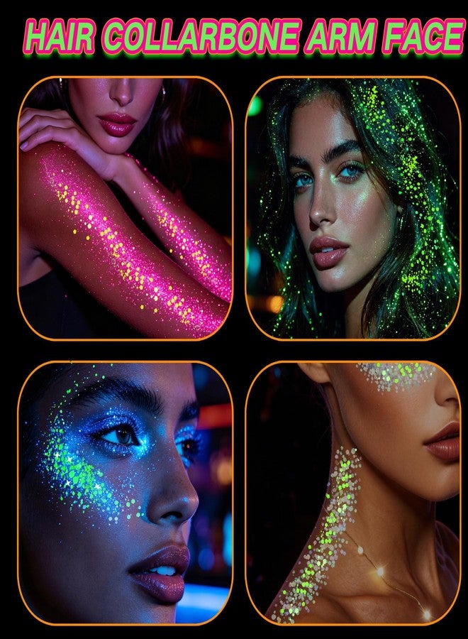 Paminify 4 PCS Glow Face Body Glitter Gel,Rave Accessories Outfits for Women,Glow in the Dark Neon Hair Glitter for Kids,Halloween Carnival Festival Essentials UV Black Light - Image 5