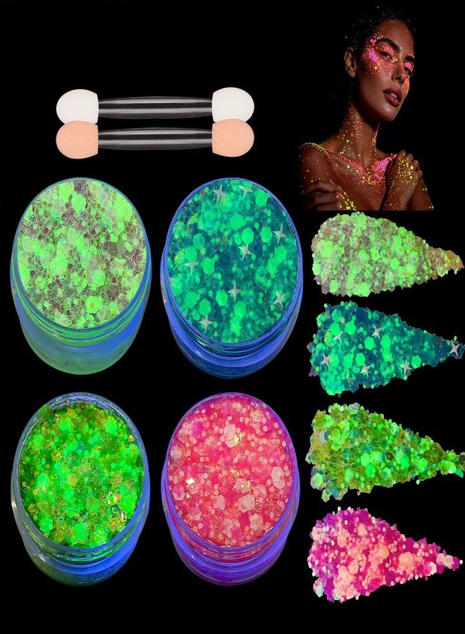 Paminify 4 PCS Glow Face Body Glitter Gel,Rave Accessories Outfits for Women,Glow in the Dark Neon Hair Glitter for Kids,Halloween Carnival Festival Essentials UV Black Light - Image 1