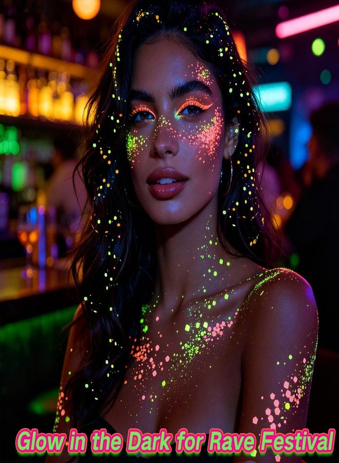 Paminify 4 PCS Glow Face Body Glitter Gel,Rave Accessories Outfits for Women,Glow in the Dark Neon Hair Glitter for Kids,Halloween Carnival Festival Essentials UV Black Light - Image 2