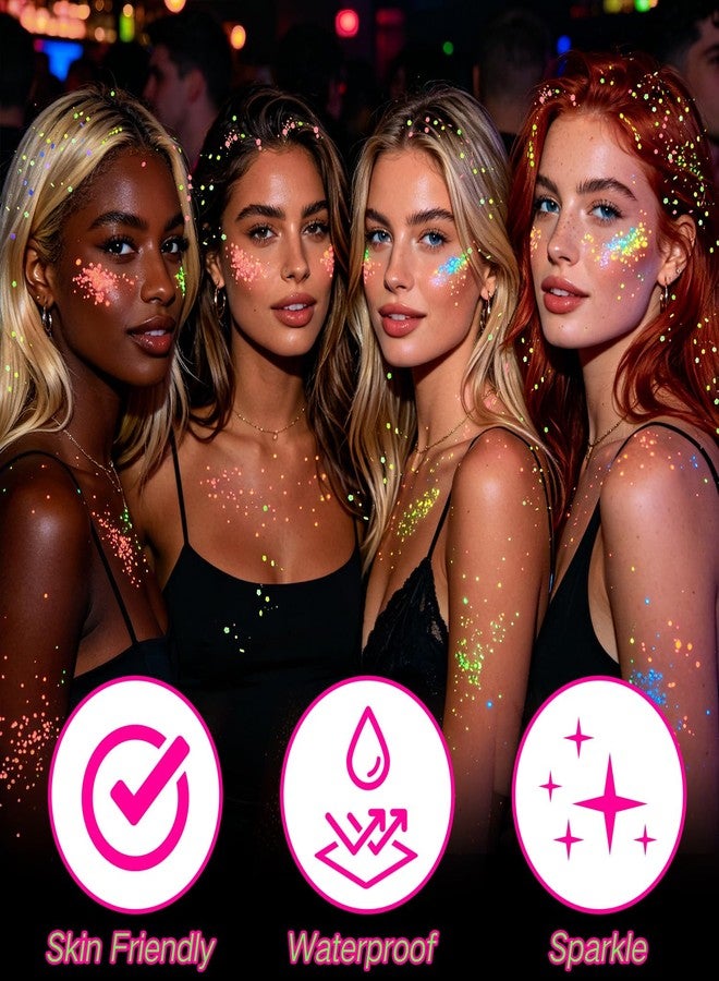 Paminify 4 PCS Glow Face Body Glitter Gel,Rave Accessories Outfits for Women,Glow in the Dark Neon Hair Glitter for Kids,Halloween Carnival Festival Essentials UV Black Light - Image 3