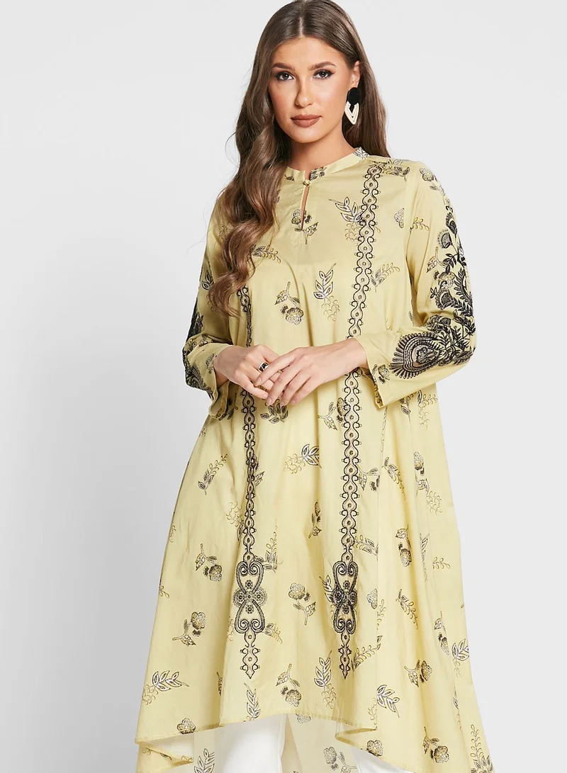 Nishat Linen Button Detail Printed Kurti With Dupatta