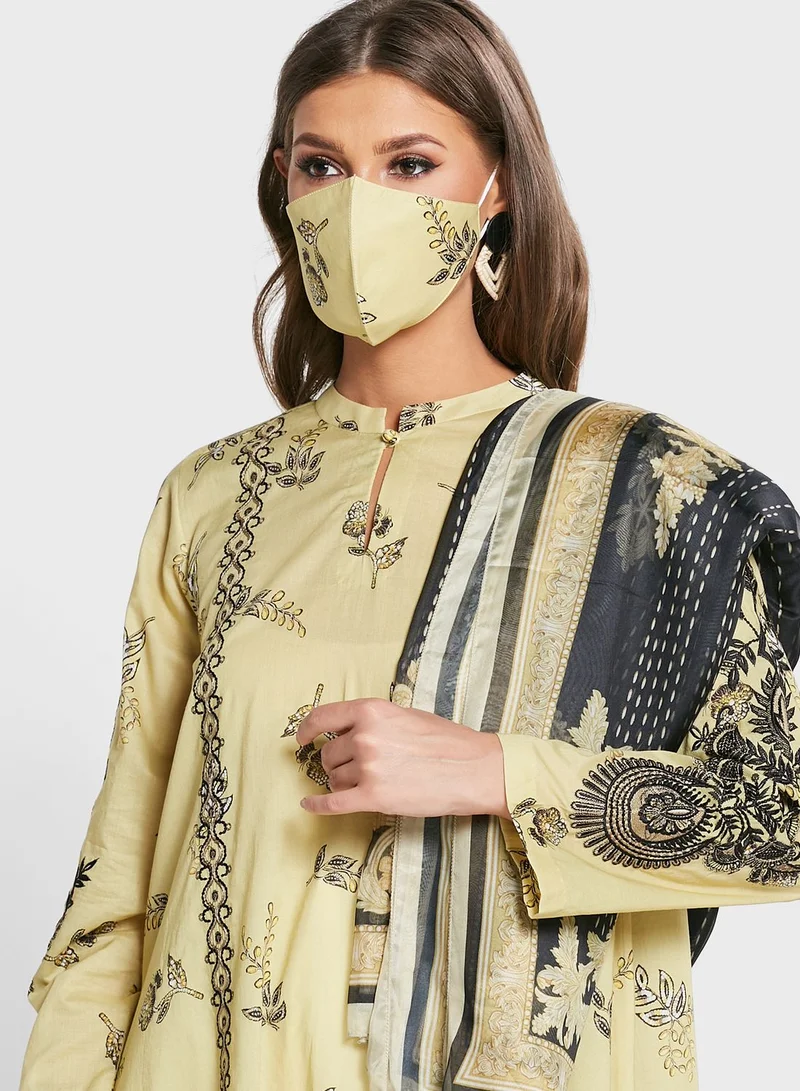 Nishat Linen Button Detail Printed Kurti With Dupatta