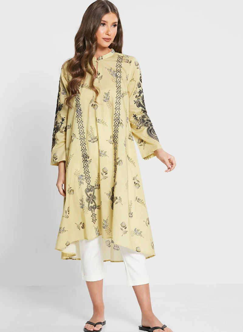 Nishat Linen Button Detail Printed Kurti With Dupatta