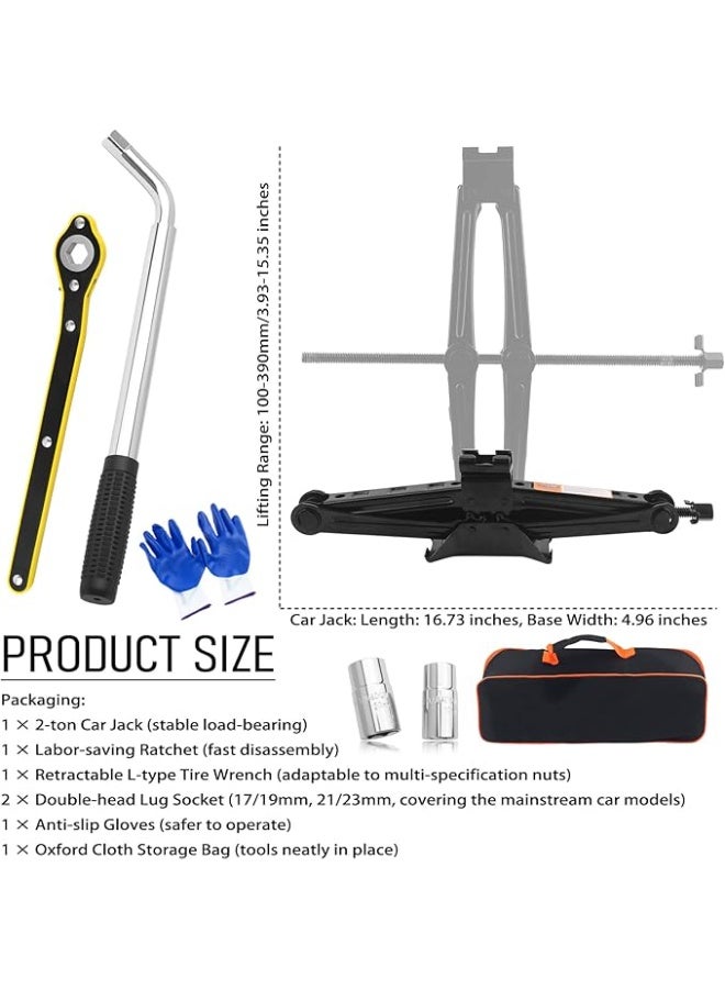 طقم رافعات مقصية احترافي 2 طن - عدة طوارئ متكاملة لتغيير الإطارات - قوي وعملي للاستخدام اليومي في السيارة وSUV - Image 1